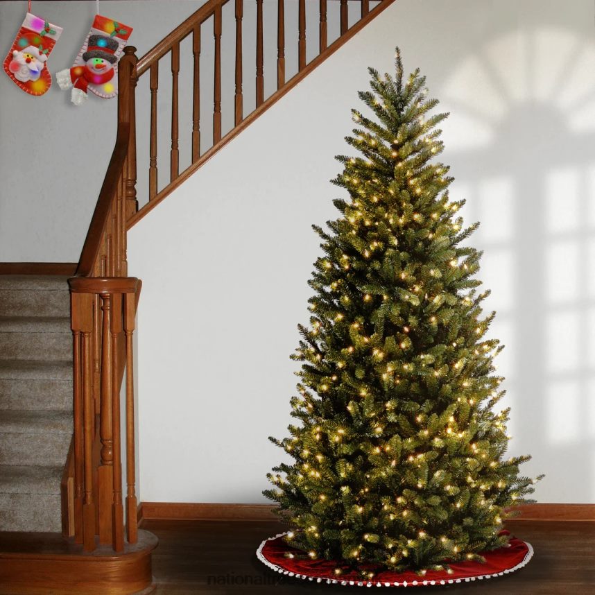 Trees | National Tree Company Pre-Lit Artificial Slim Christmas Tree Green Natural Fraser Fir White Lights Includes Stand 9 Feet F2L4F28